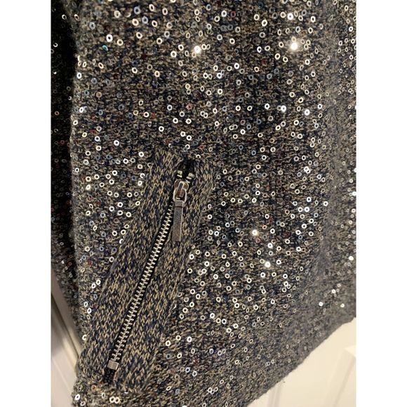 Chico's Gray and Blue Sequin Wool Blend Moto Cardigan Size 1 - Picture 4 of 4